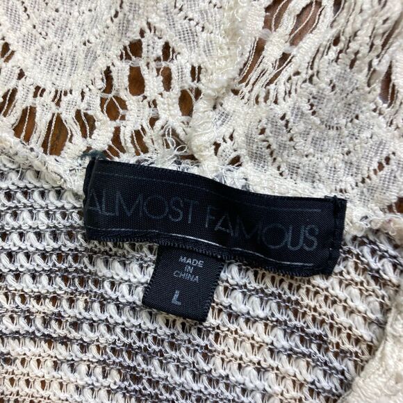 Almost Famous Boho Aztec Print Sz *Medium* Shirt Hooded Lace Semi-Sheer Western - Picture 2 of 8